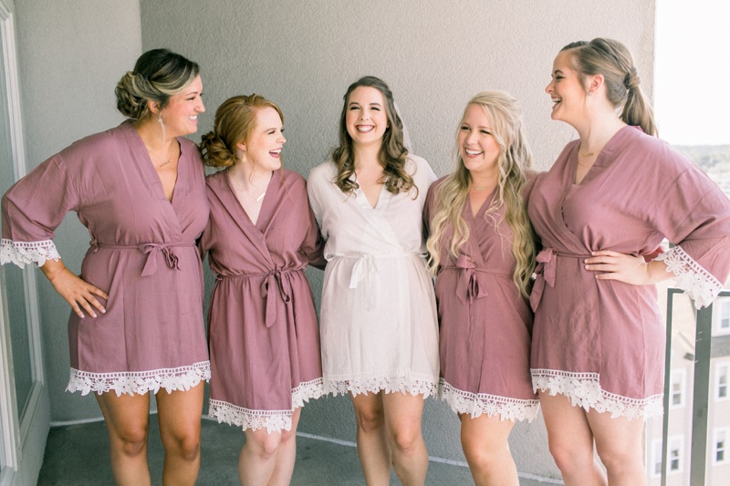 Virginia Wedding Photographer | Beach Wedding On Film | Pink robes Bridesmaids Getting Ready