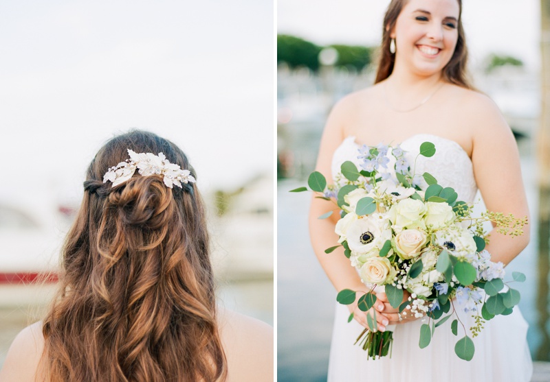 Virginia Wedding Photographer | Beach Wedding On Film | Ceremony At Yacht Club At Marina Shores | Bridal Hair Piece