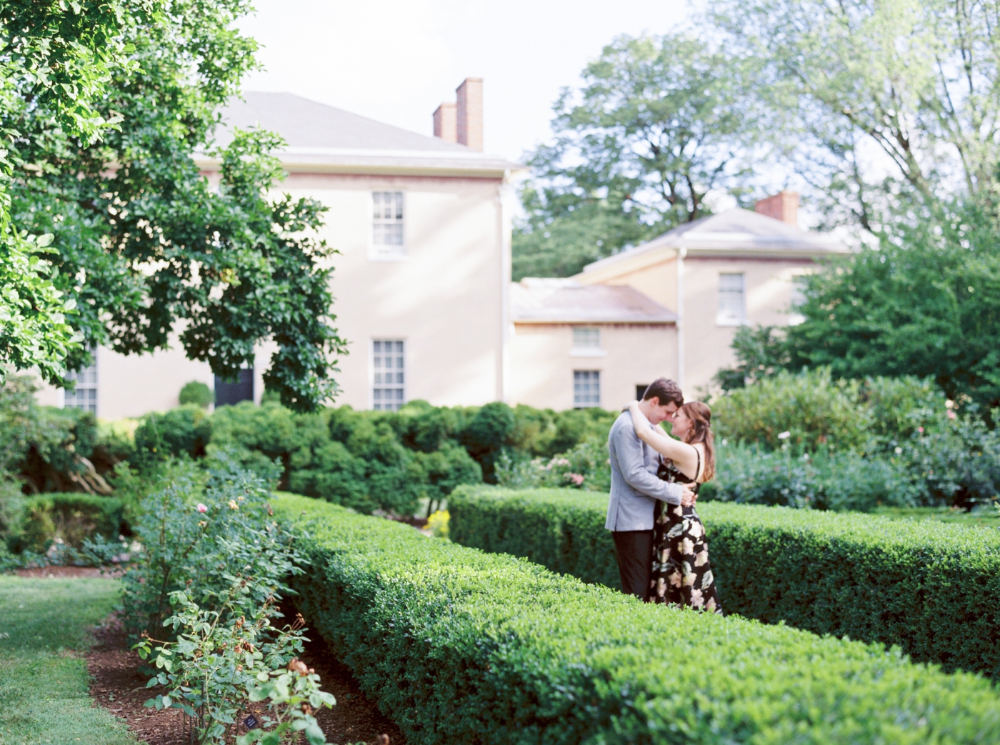 A couple dances in the garden at Tudor Place in Washington DC