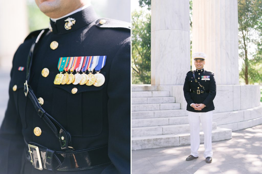 Groom in military uniform at the War Memorial