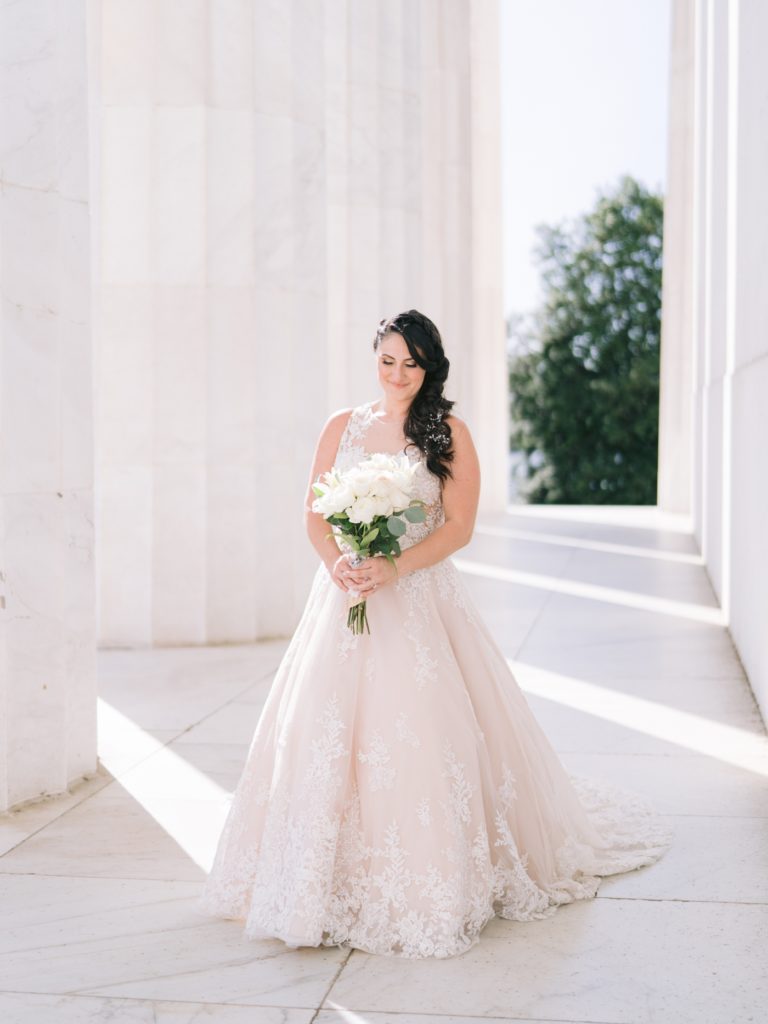 bride at the Lincoln Memorial in Washington DC