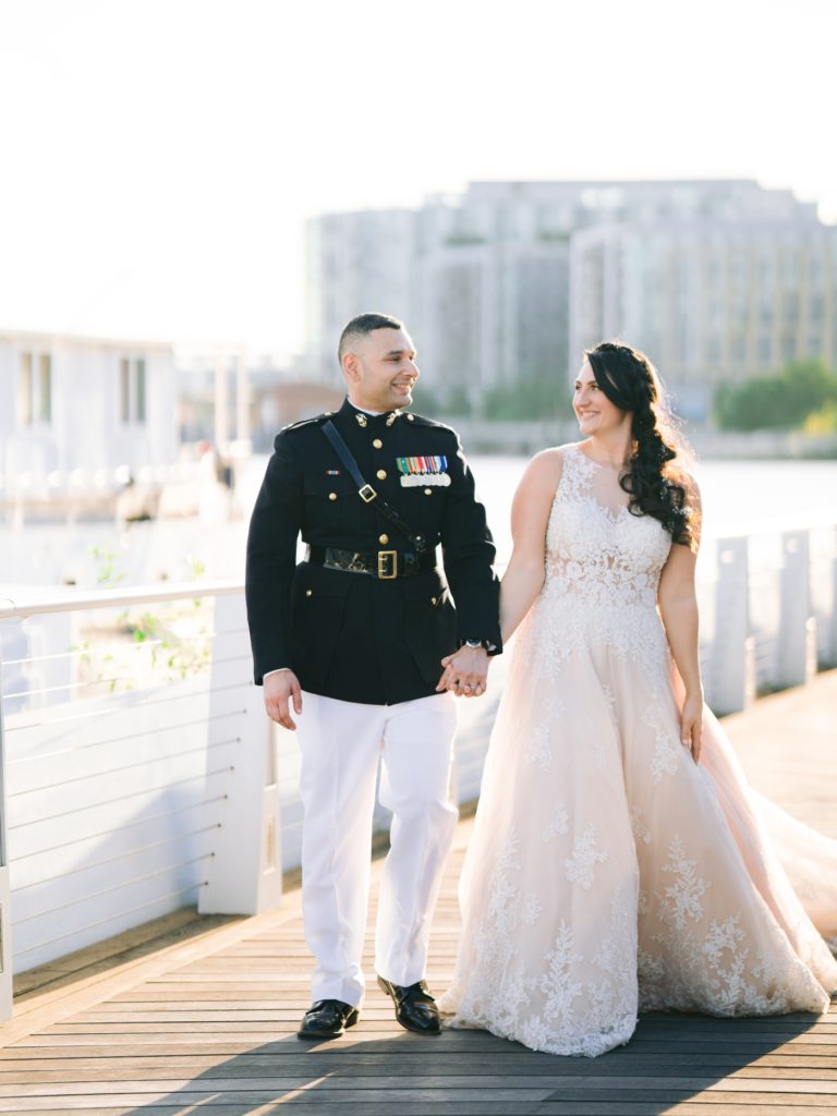 bride and groom at District Winery at the Wharf in Washington DC