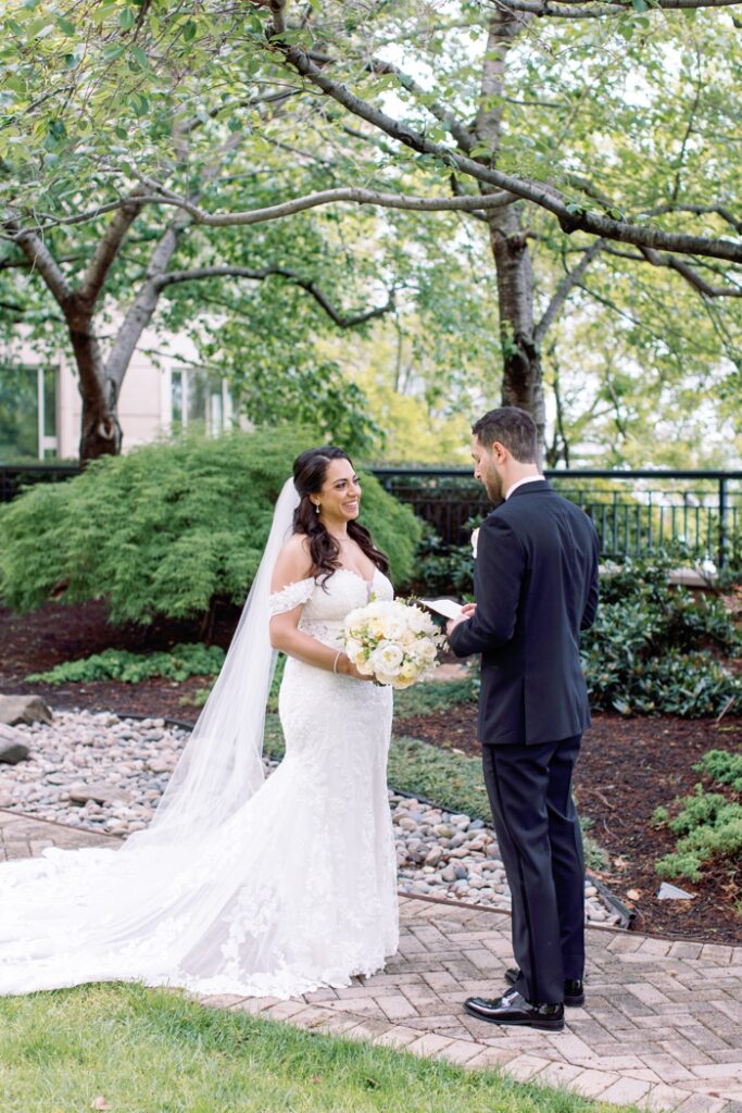 bride and groom sharing personal vows at the salamander hotel in washington dc