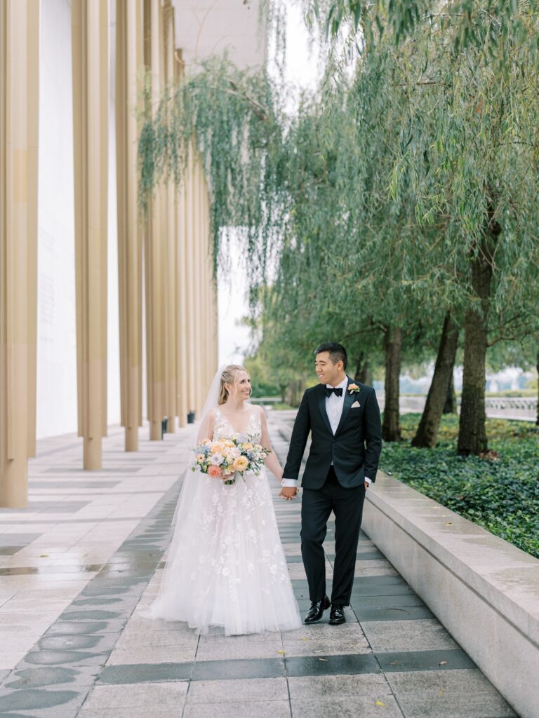bride and groom at the kennedy center in washington dc