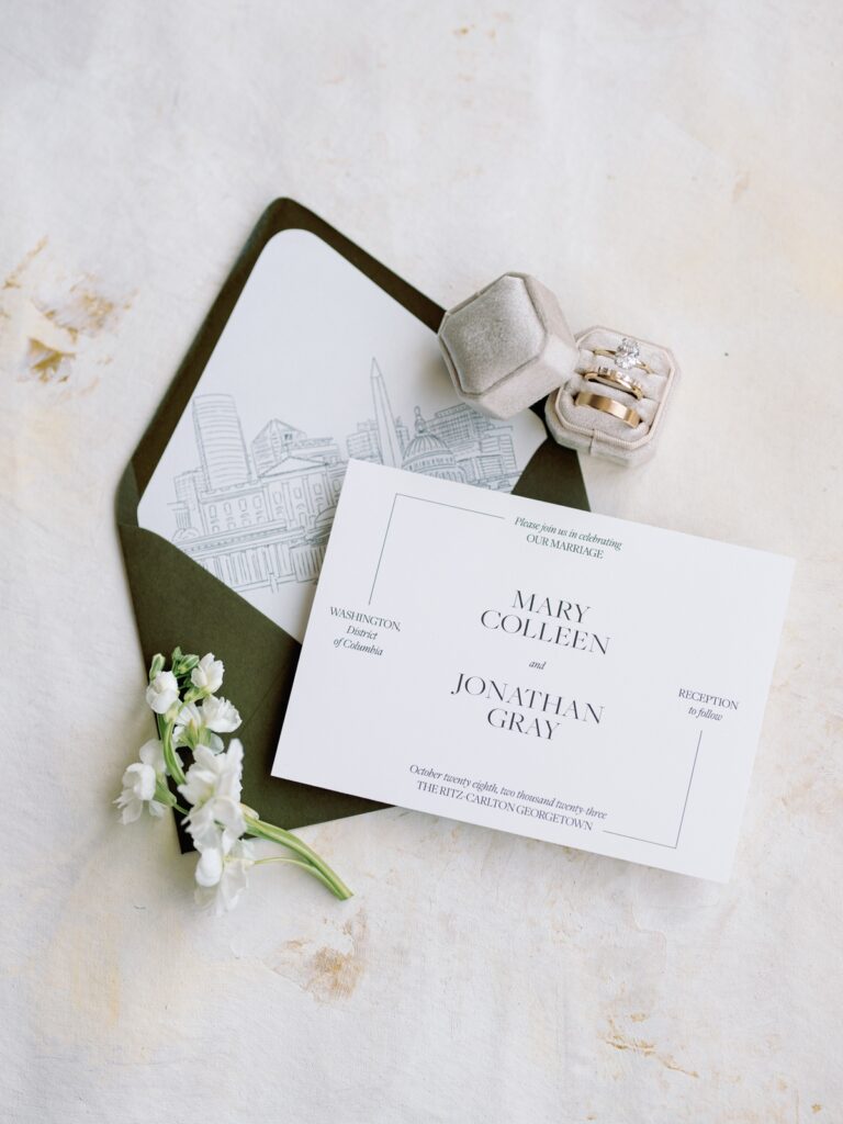 Wedding invitations by Tied & Two at Ritz carlton georgetown in washington dc