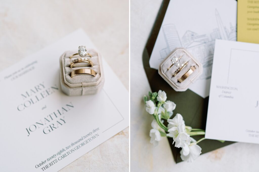 wedding ring and Wedding invitations by Tied & Two at Ritz carlton georgetown in washington dc