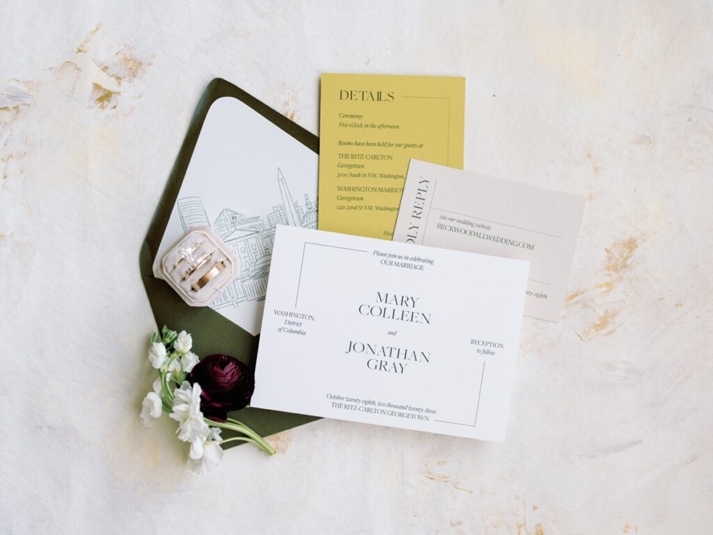 Wedding invitations by Tied & Two at Ritz carlton georgetown in washington dc
