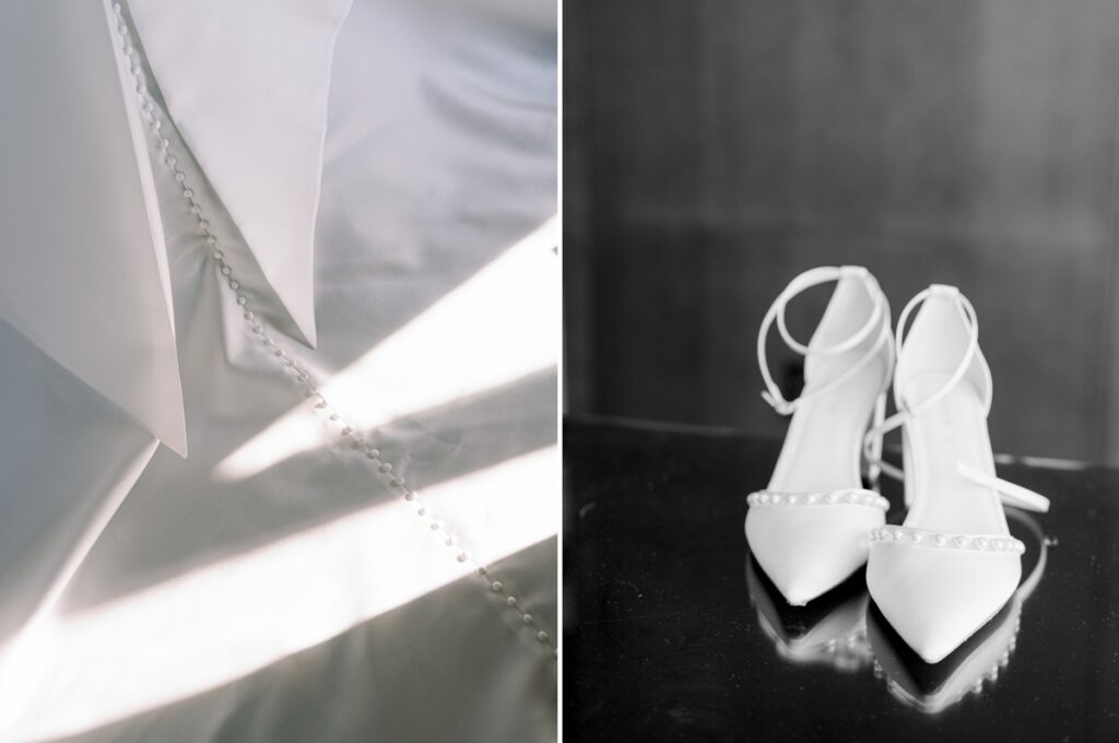 wedding dress and shoes at the Ritz carlton georgetown in washington dc