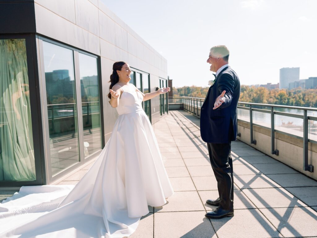 brides first look with her dad at the Ritz carlton georgetown in washington dc