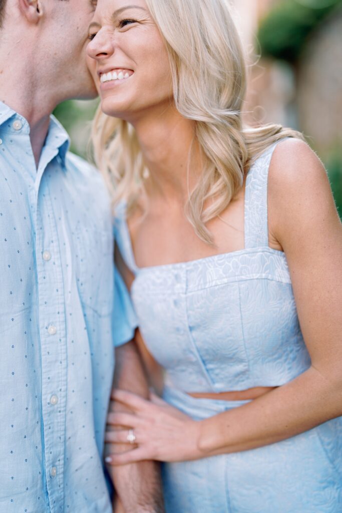 Couple smiling in old town alexandria